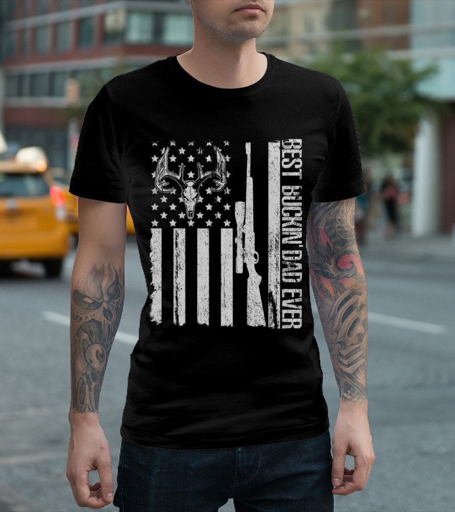 Best Buckin Dad Ever Vintage Deer Hunting US Flag T-Shirt