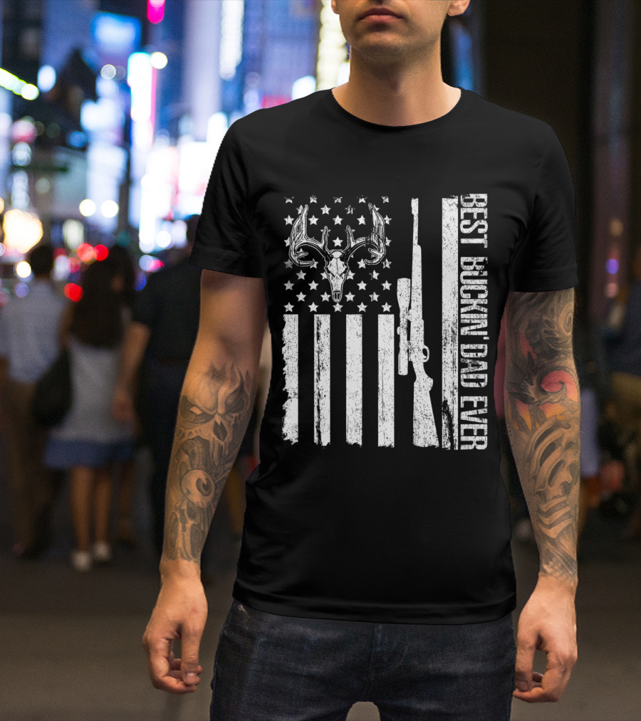 Best Buckin Dad Ever Vintage Deer Hunting US Flag T-Shirt