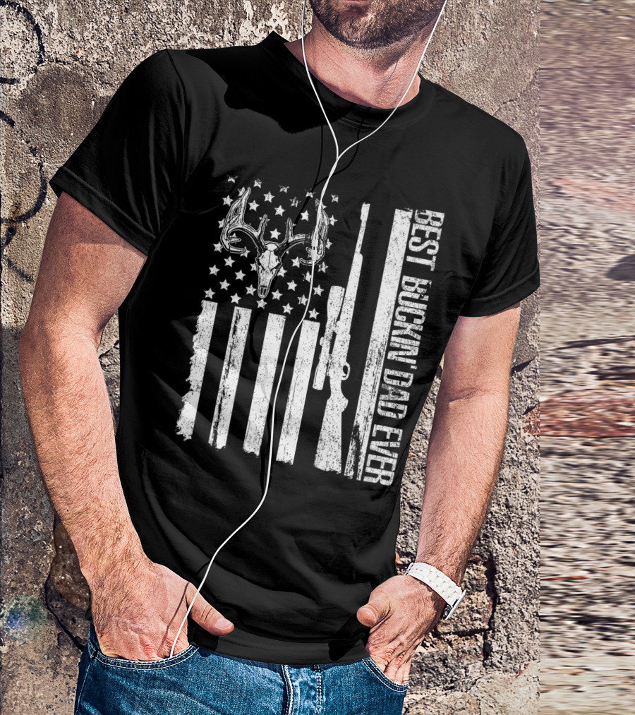 Best Buckin Dad Ever Vintage Deer Hunting US Flag T-Shirt