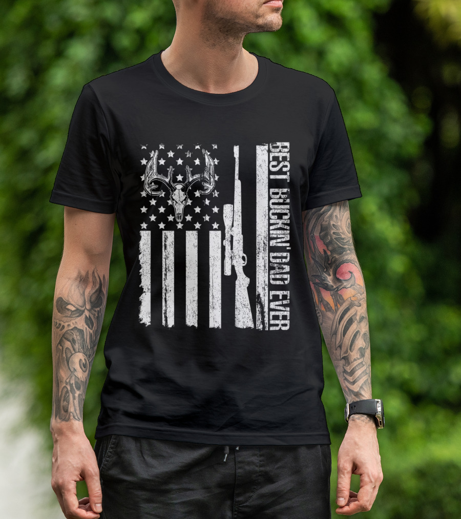 Best Buckin Dad Ever Vintage Deer Hunting US Flag T-Shirt