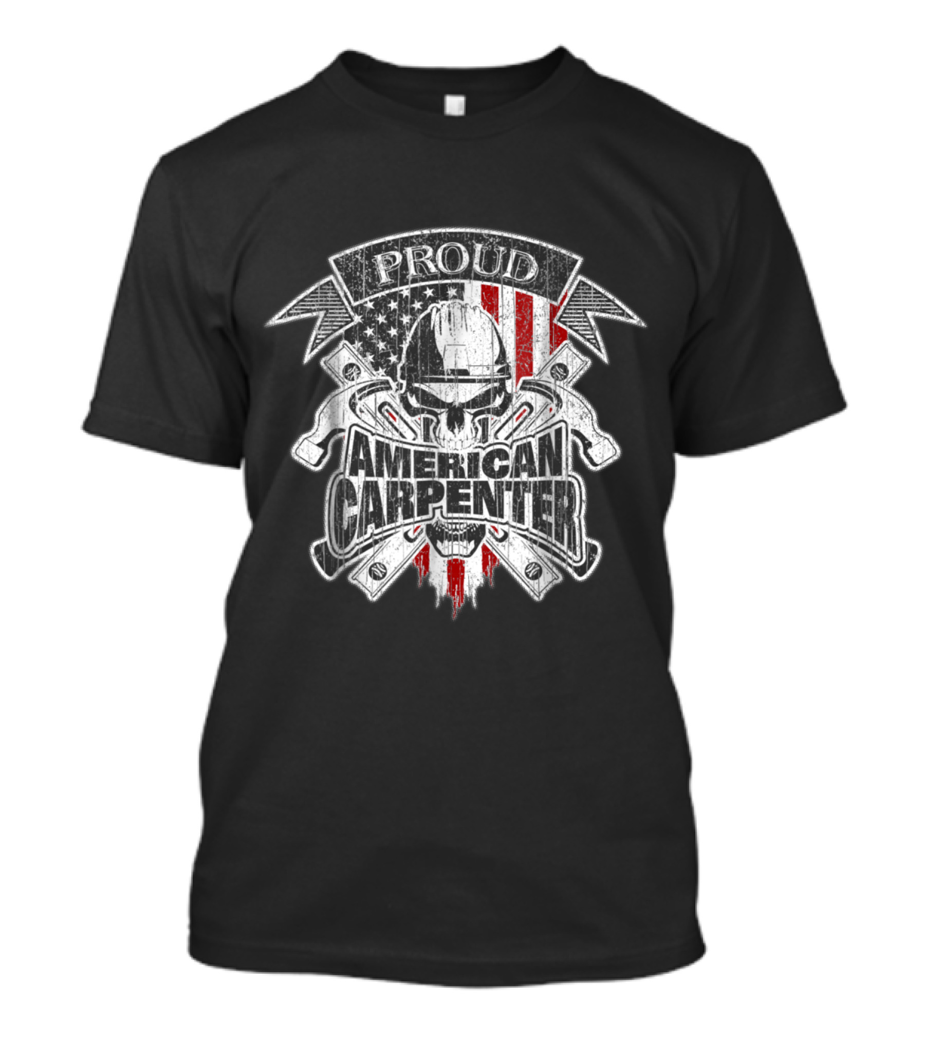 Proud American Carpenter Skull With Tools And Flag T-Shirt