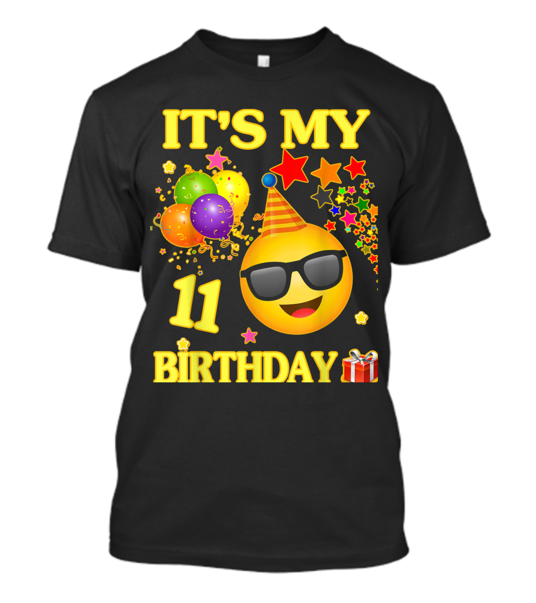 It's My 11 Birthday Emoji Balloons Party Hat Stars Gift T-Shirt
