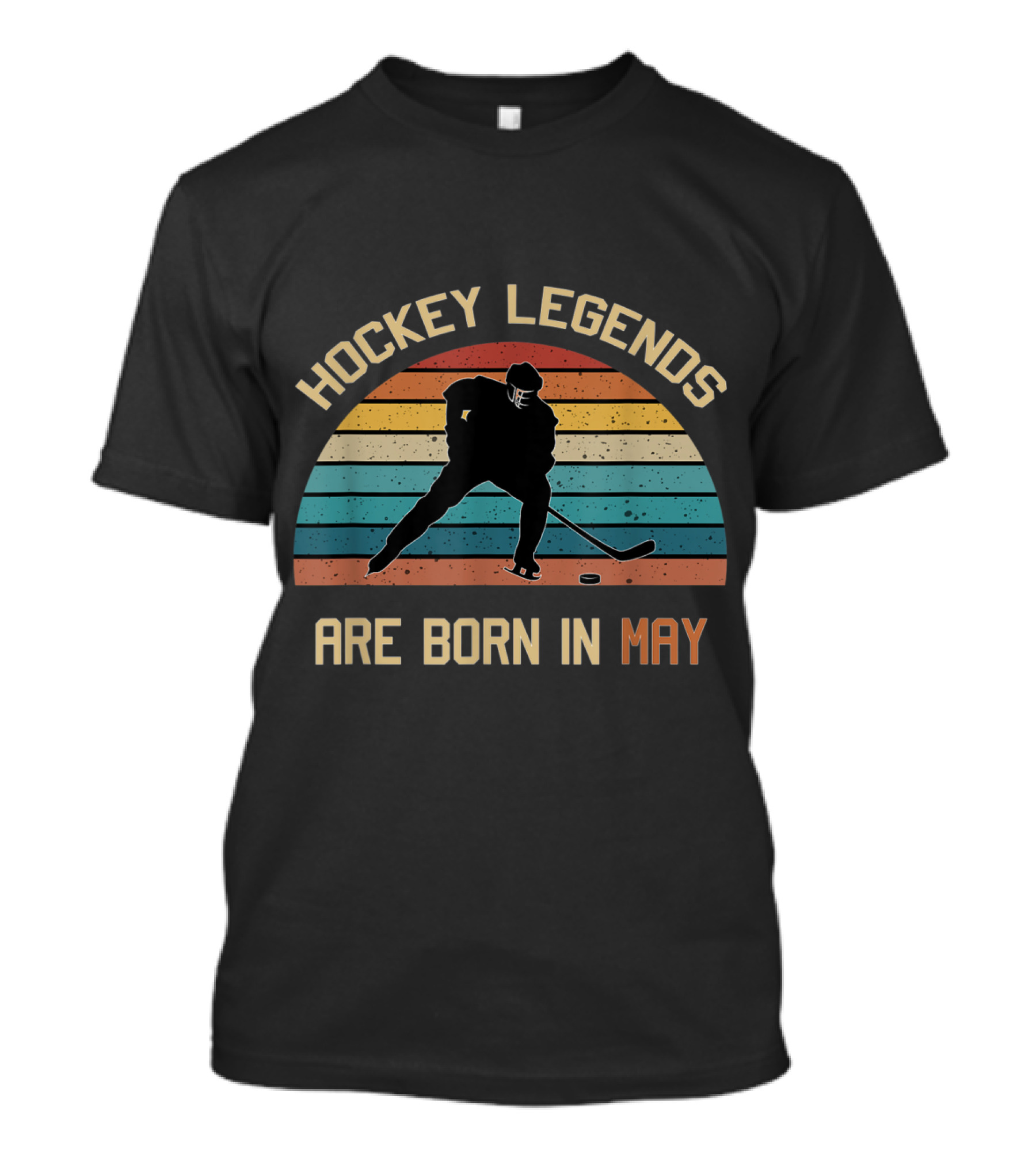 Hockey Legends Are Born In May Vintage Ice Retro Striped Hockey Player T-Shirt