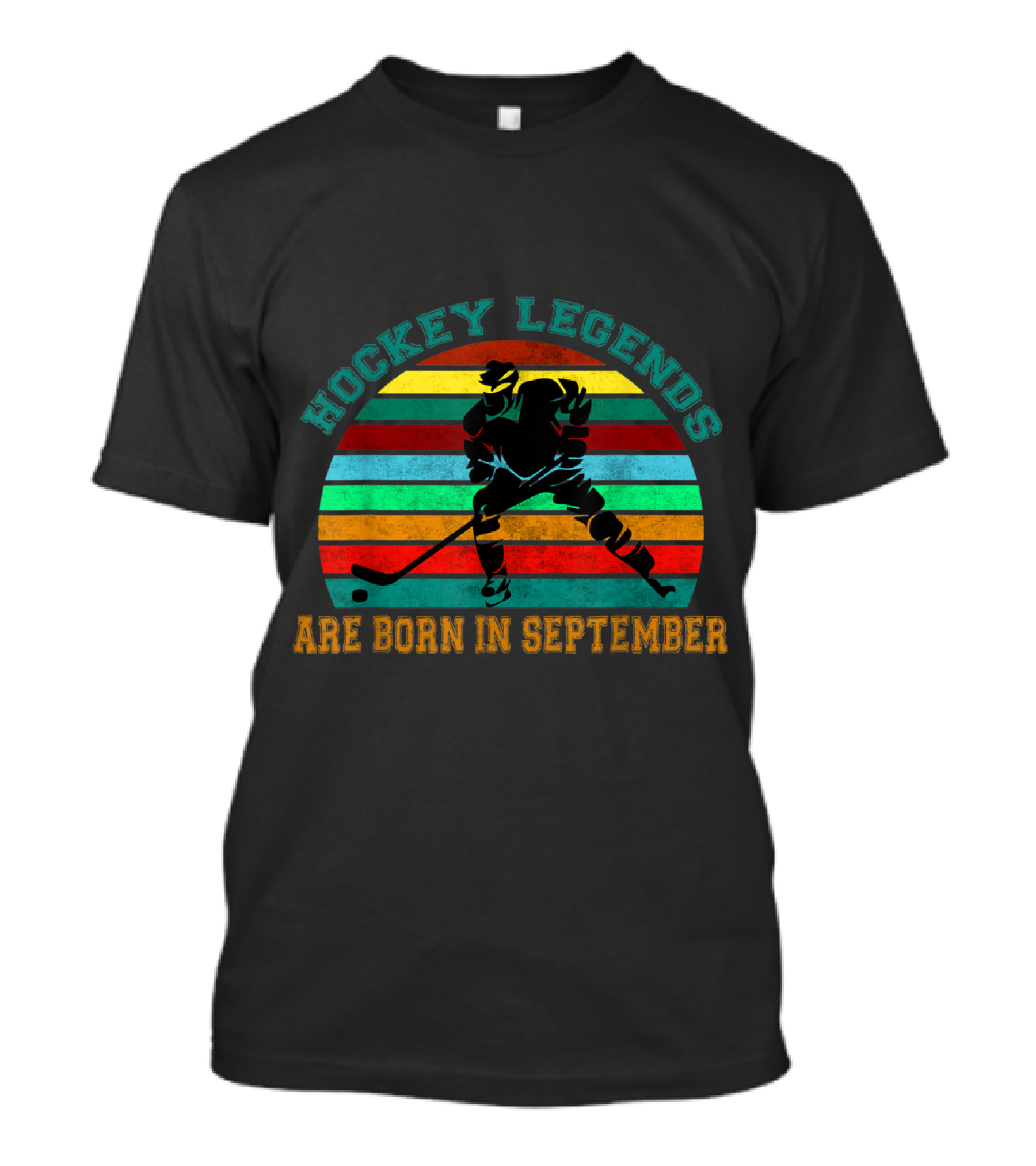 Hockey Legends Are Born In September Retro Striped T-Shirt