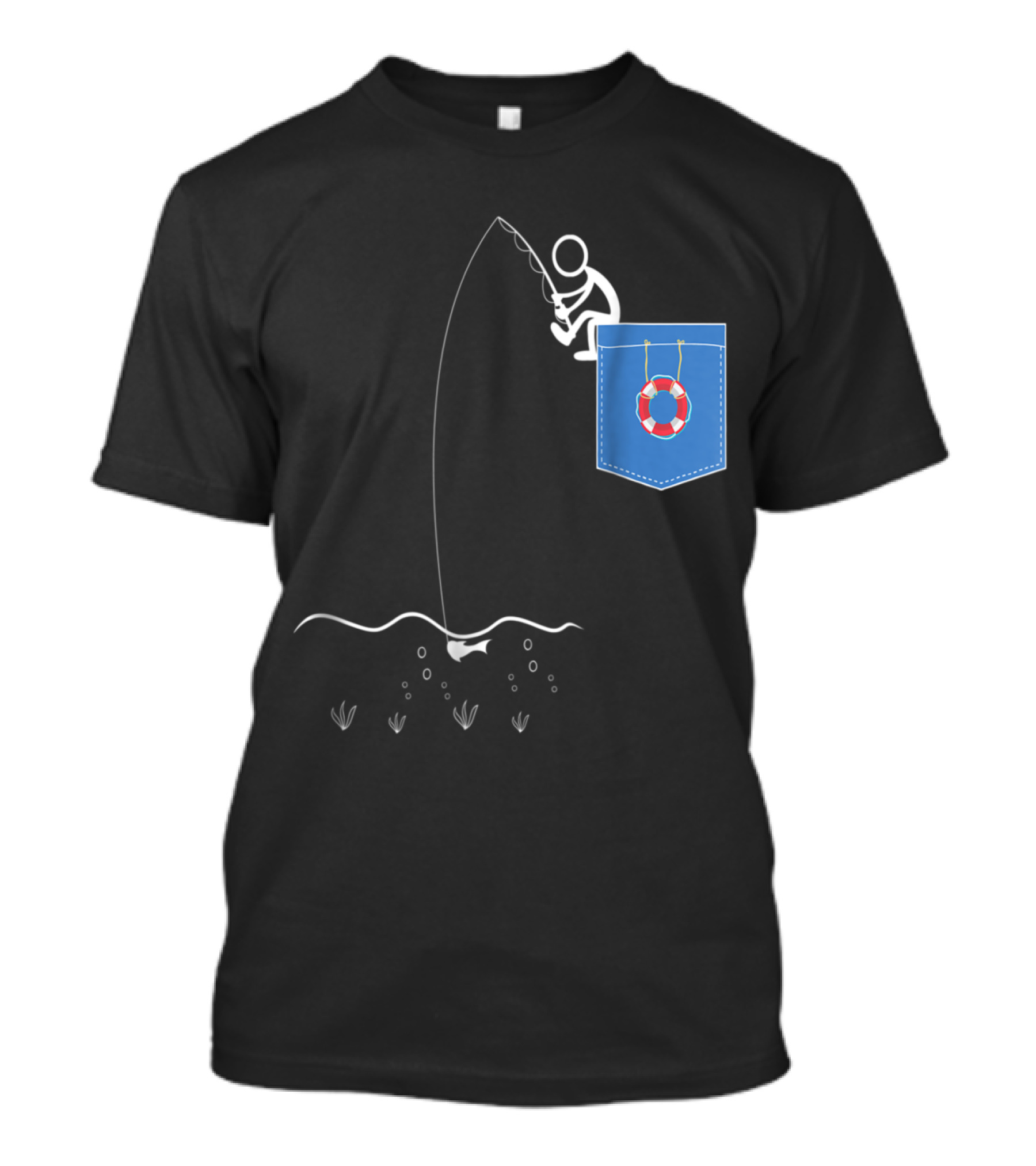 Pocket Fishing Stick Figure With Lifebuoy T-Shirt