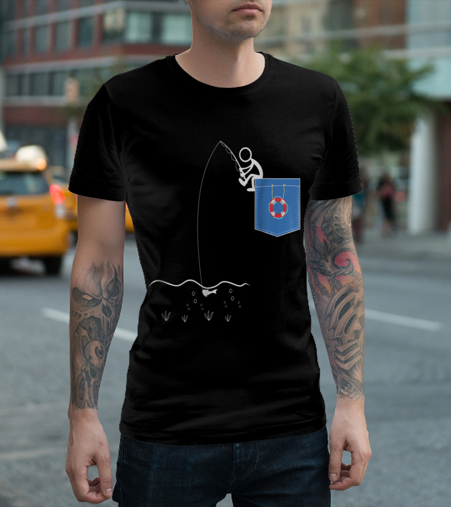 Pocket Fishing Stick Figure With Lifebuoy T-Shirt