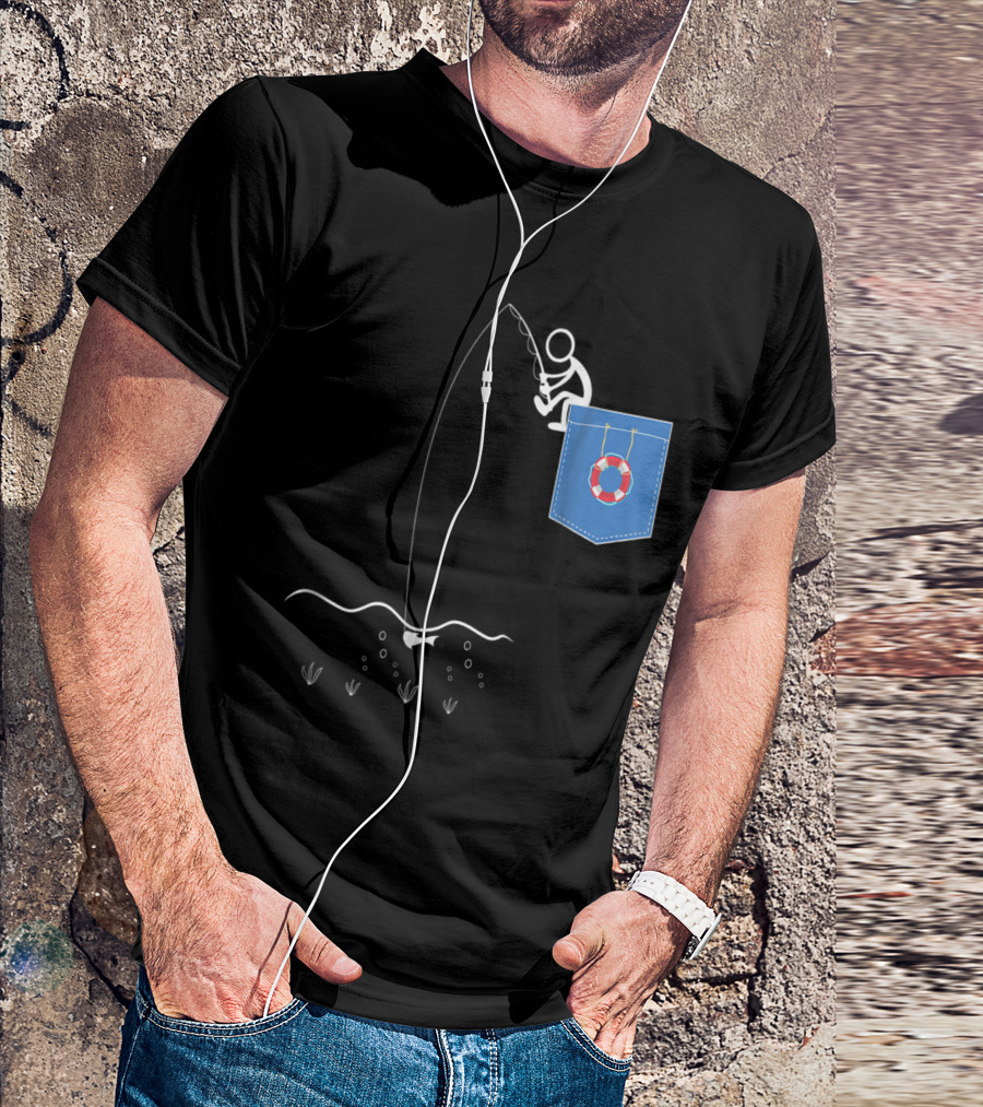 Pocket Fishing Stick Figure With Lifebuoy T-Shirt
