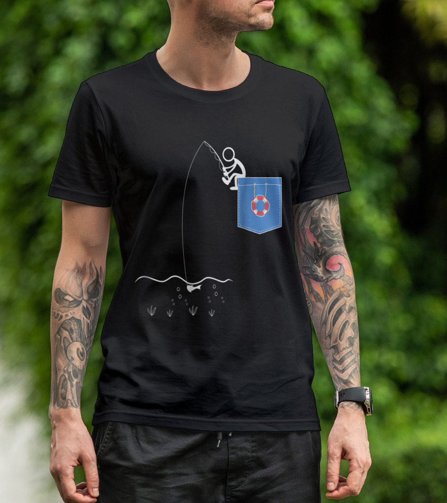 Pocket Fishing Stick Figure With Lifebuoy T-Shirt