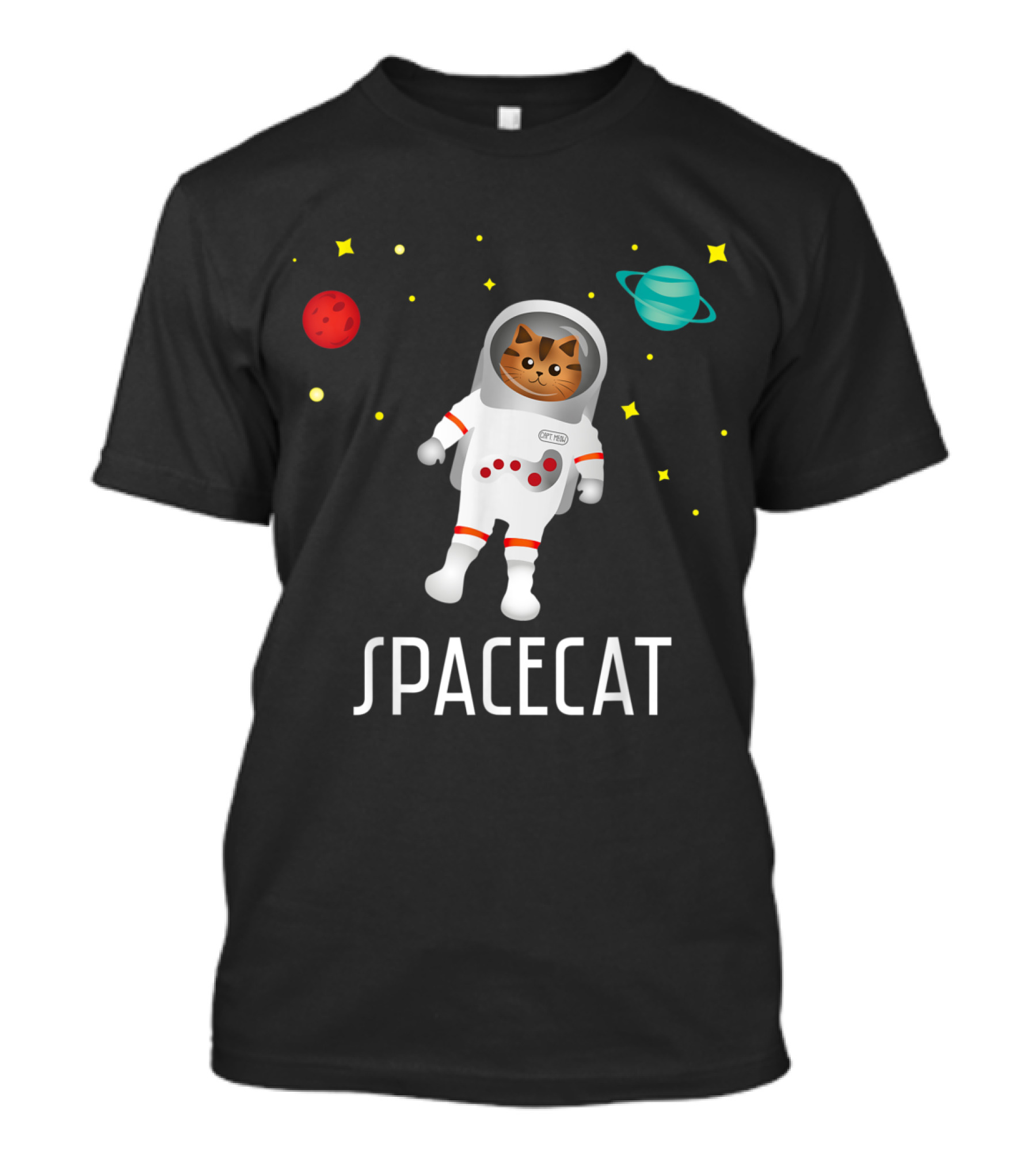 Spacecat Astronaut With Planets And Stars In Universe T-Shirt