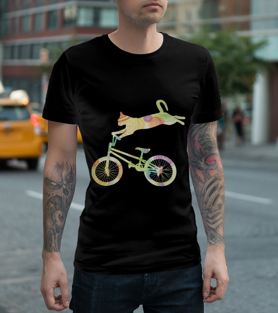 Cat Bicycle Leap Cycling Artful T-Shirt