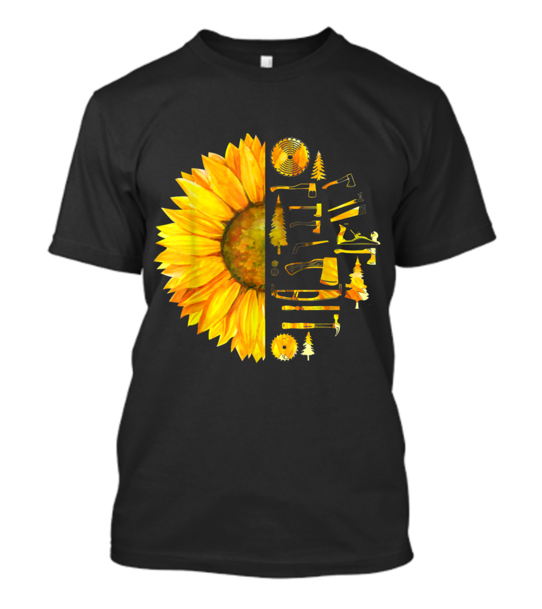 Funny Sunflower Half Carpenter Tools Woodworking Humor T-Shirt