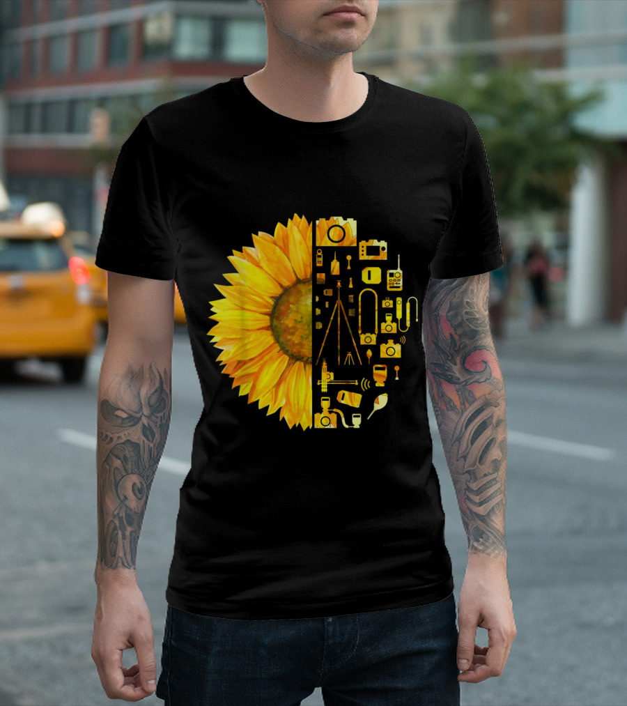 Sunflower Photographer Funny Half Camera Gear T-Shirt