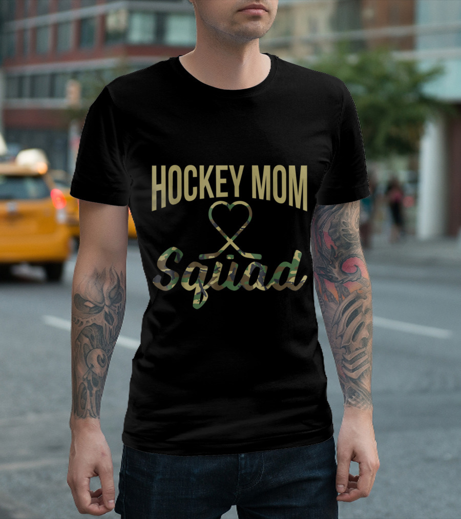 Hockey Mom Squad Camo Heart Crossed Sticks T-Shirt