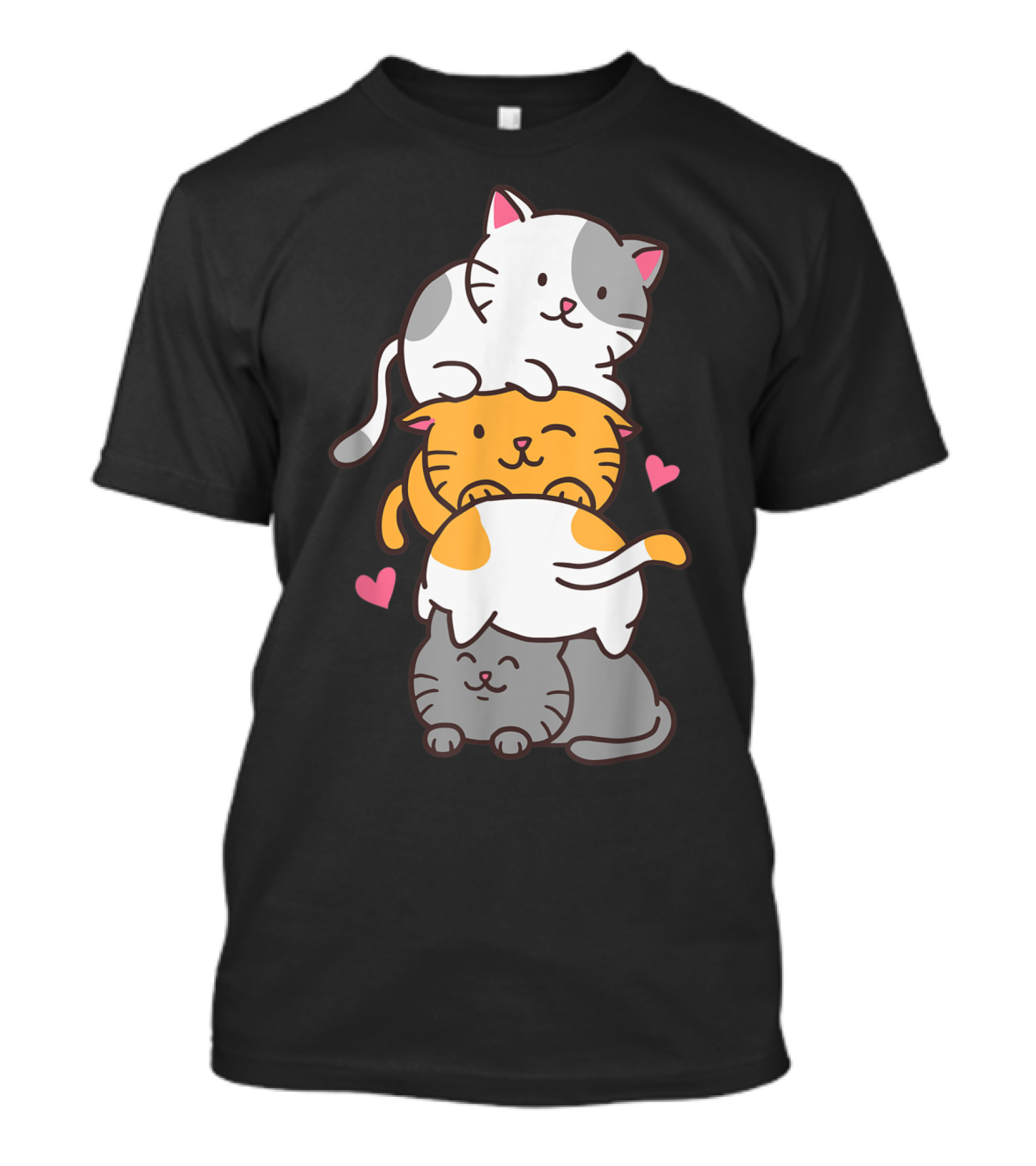 Cute Kitty Pile With Hearts Cat Cats Meowtain T-Shirt