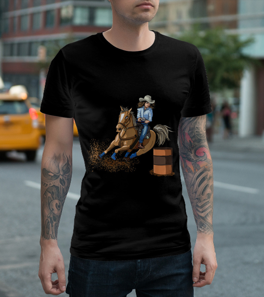 Barrel Racing With Western Cowgirl And Horse Scene T-Shirt