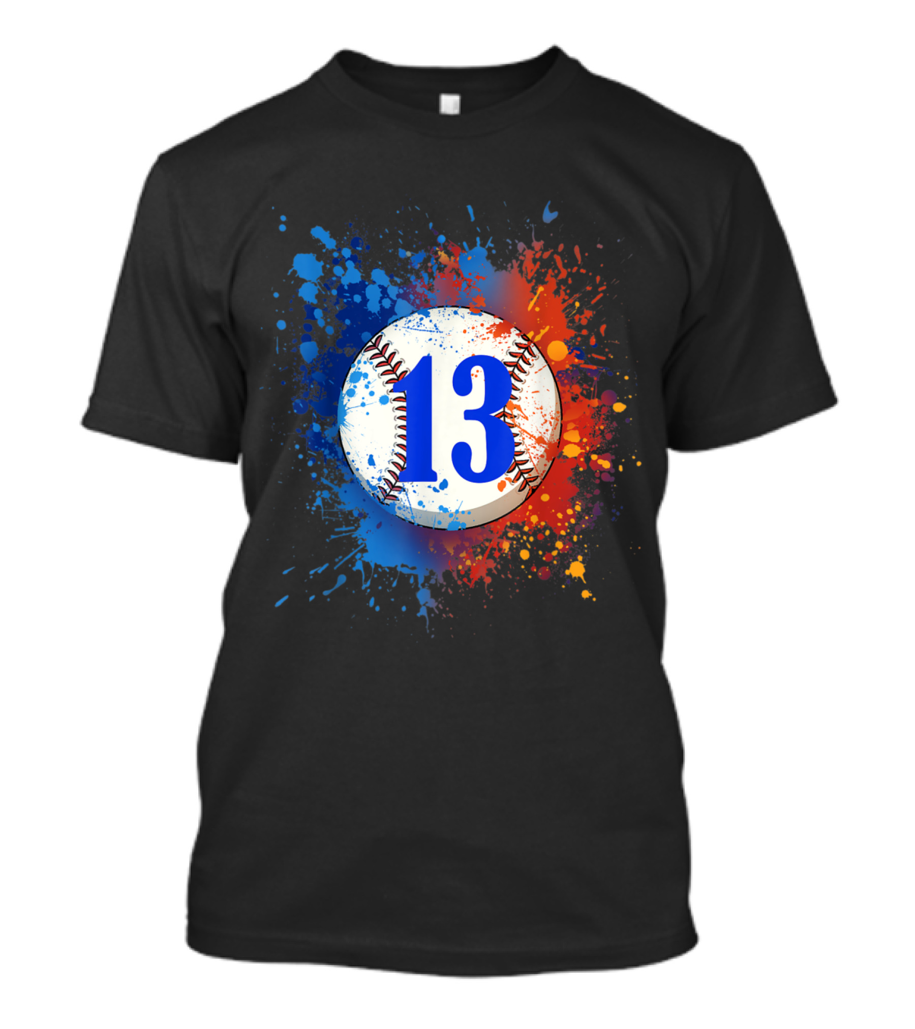 13 Years Old Birthday Baseball Number 13 Splatter T-Shirt