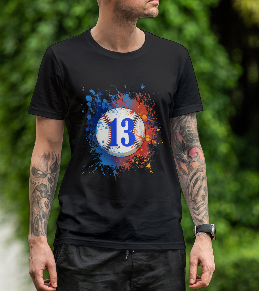 13 Years Old Birthday Baseball Number 13 Splatter T-Shirt