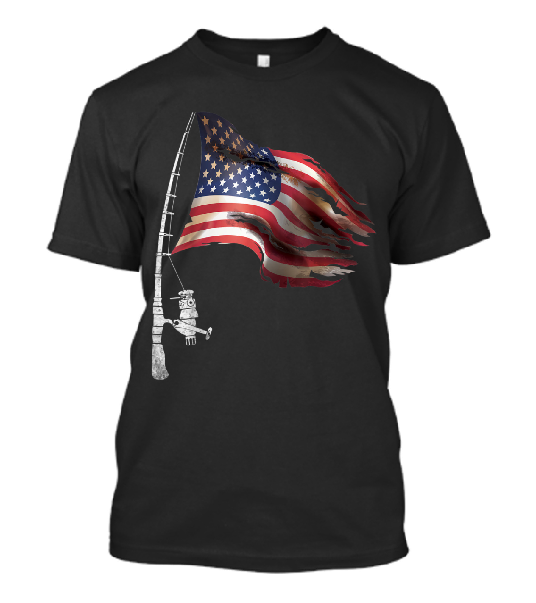 4th Of July Fishing Pole With American Flag As Fish In Patriotic T-Shirt