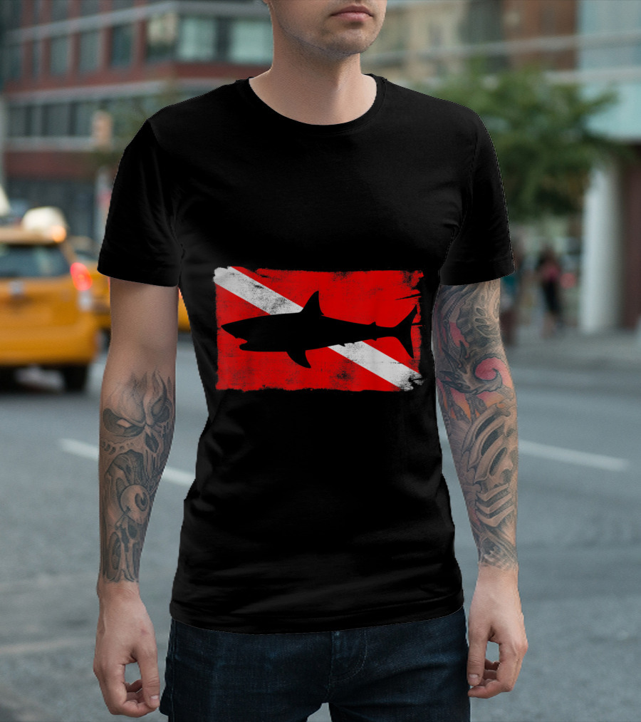 Diver Down Flag With Shark Silhouette For Diving Enthusiasts T-Shirt