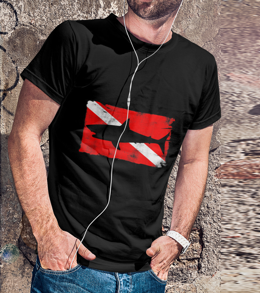 Diver Down Flag With Shark Silhouette For Diving Enthusiasts T-Shirt
