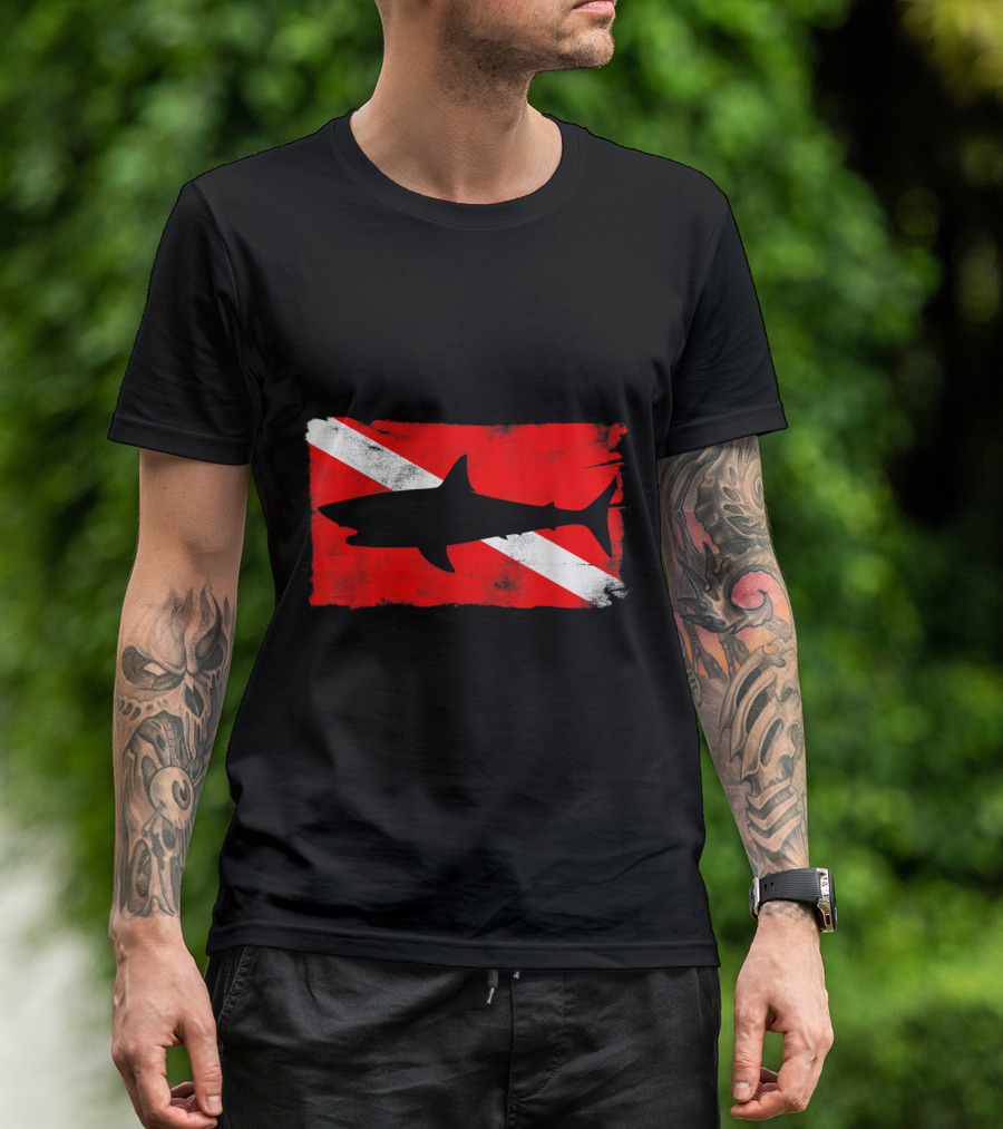 Diver Down Flag With Shark Silhouette For Diving Enthusiasts T-Shirt