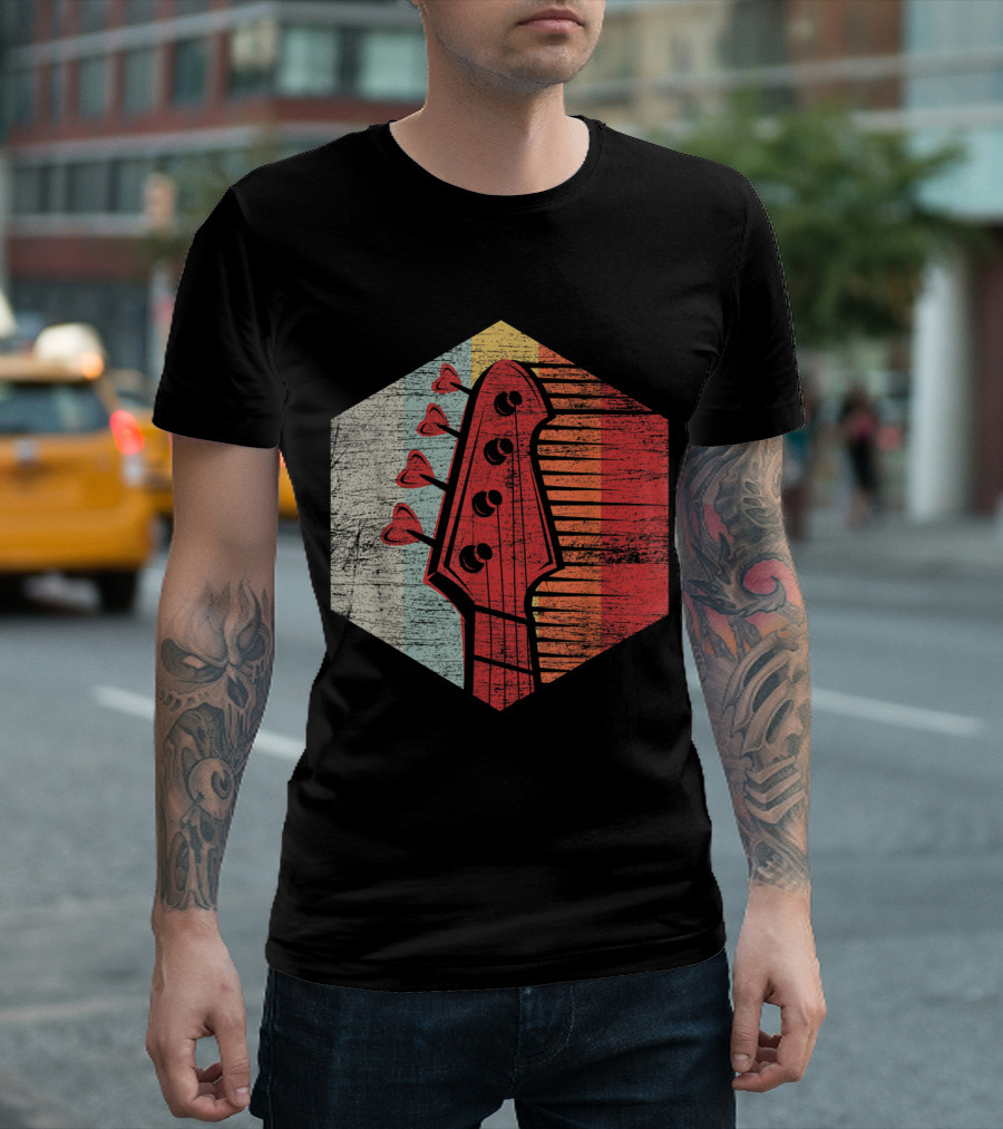 Bass Guitar Musician Retro Stripes T-Shirt