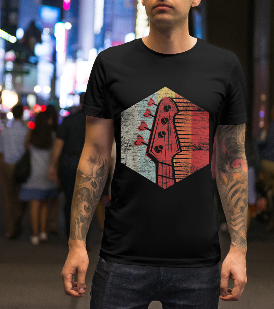 Bass Guitar Musician Retro Stripes T-Shirt