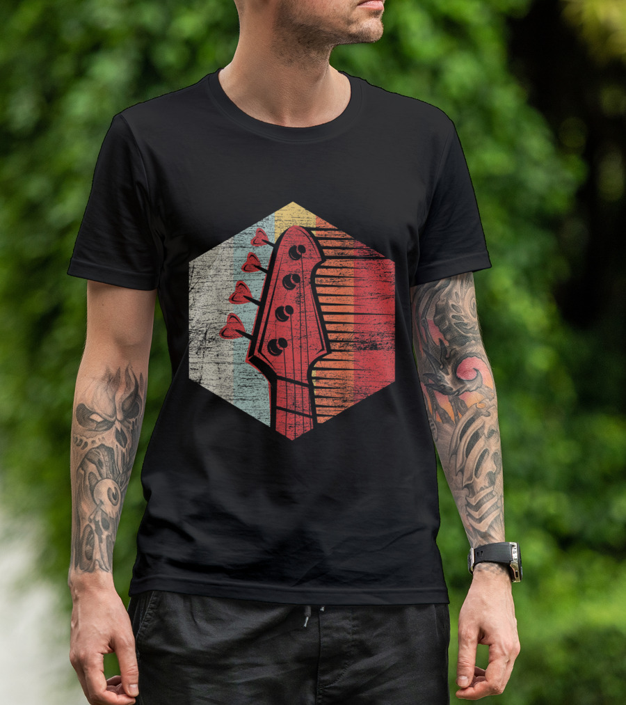 Bass Guitar Musician Retro Stripes T-Shirt