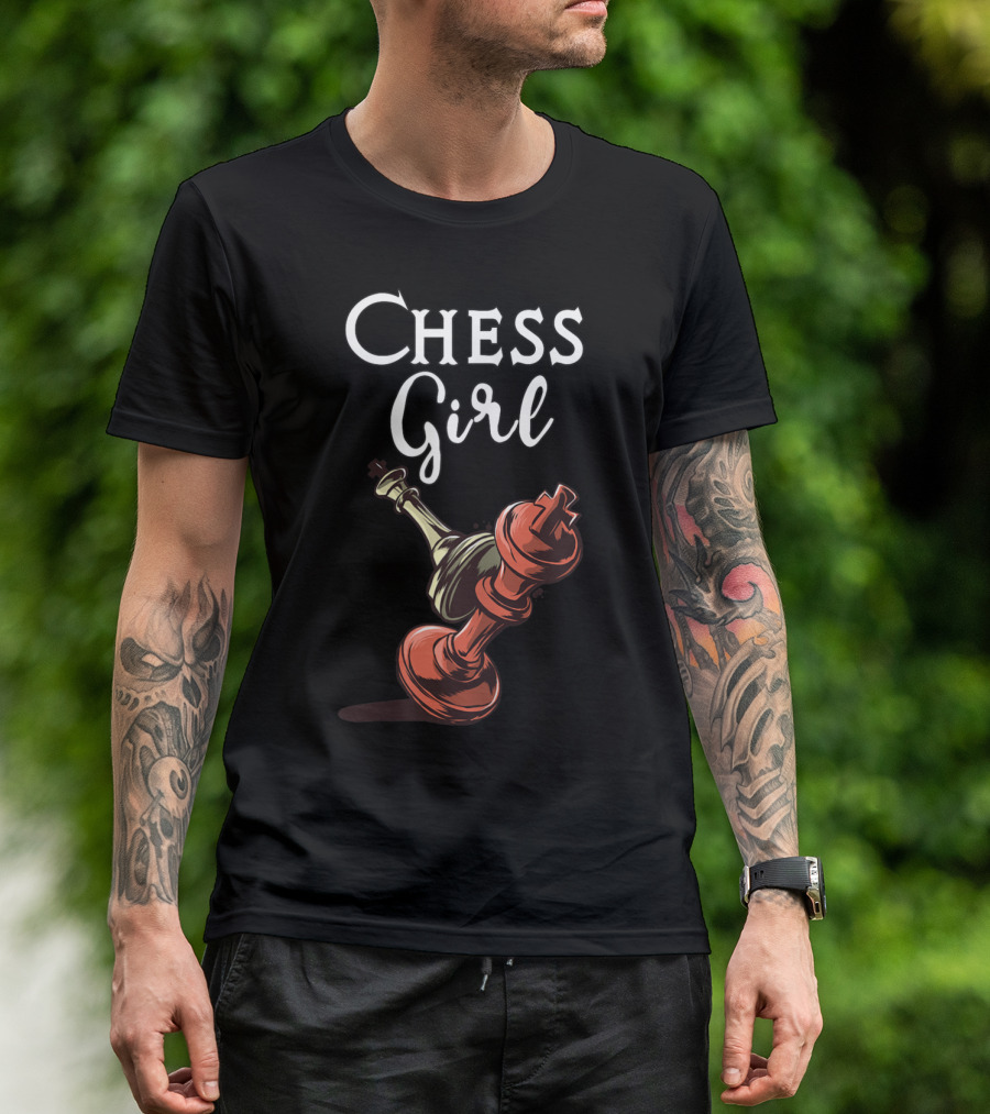 Chess Girl With King And Queen Pieces T-Shirt