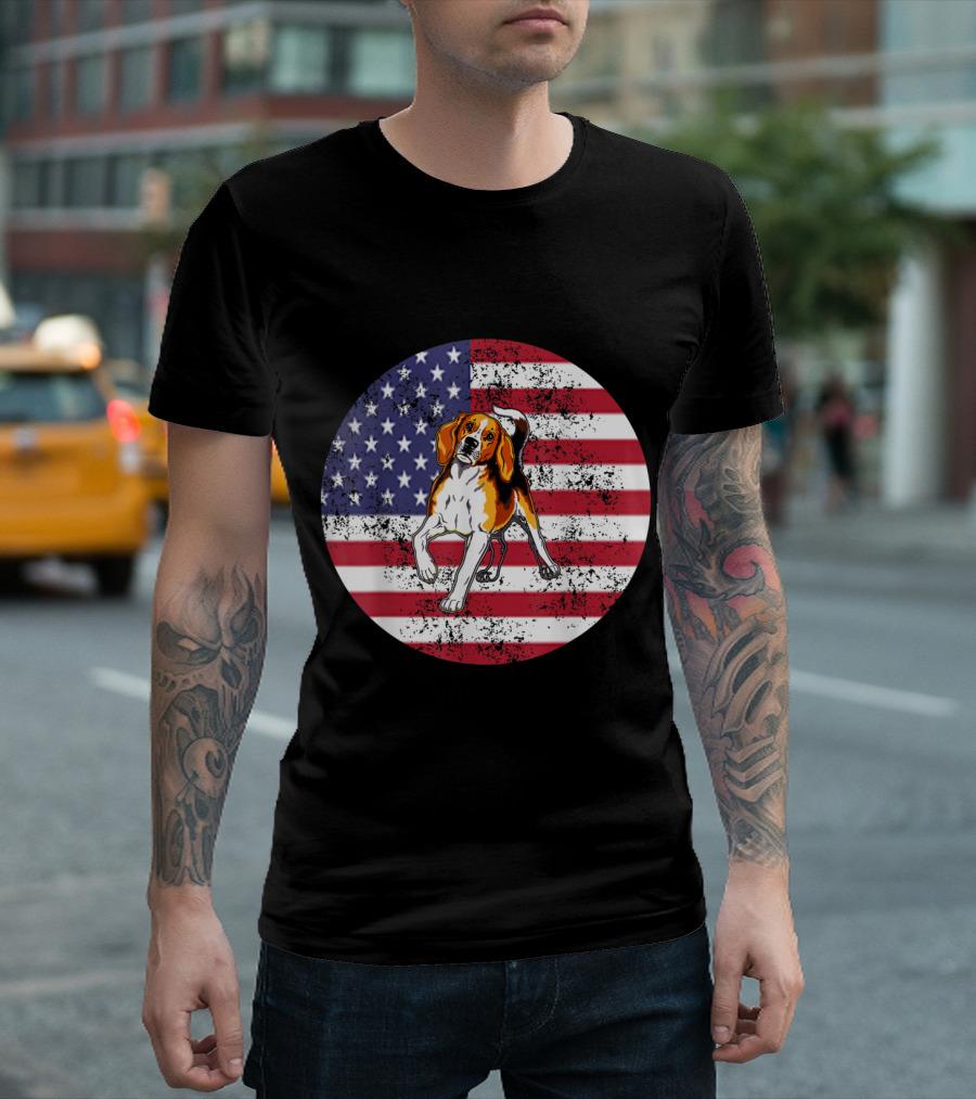American Flag Beagle 4th Of July Graphic T-Shirt
