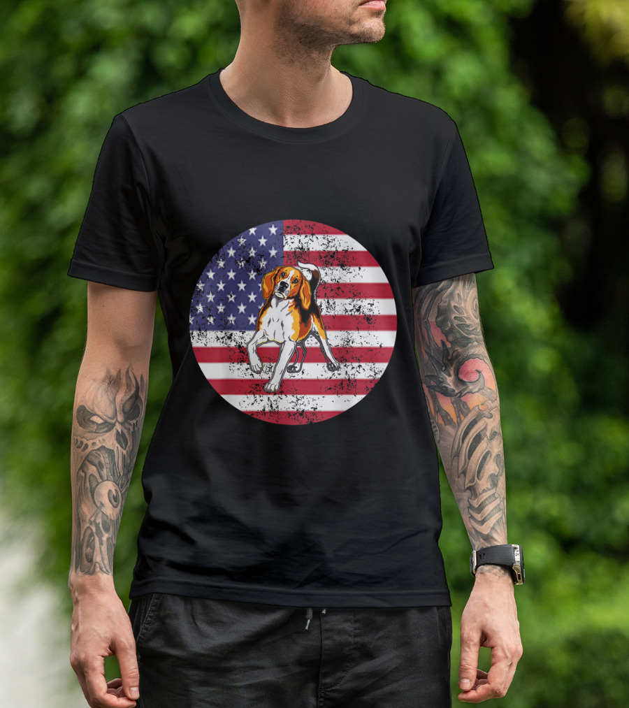 American Flag Beagle 4th Of July Graphic T-Shirt