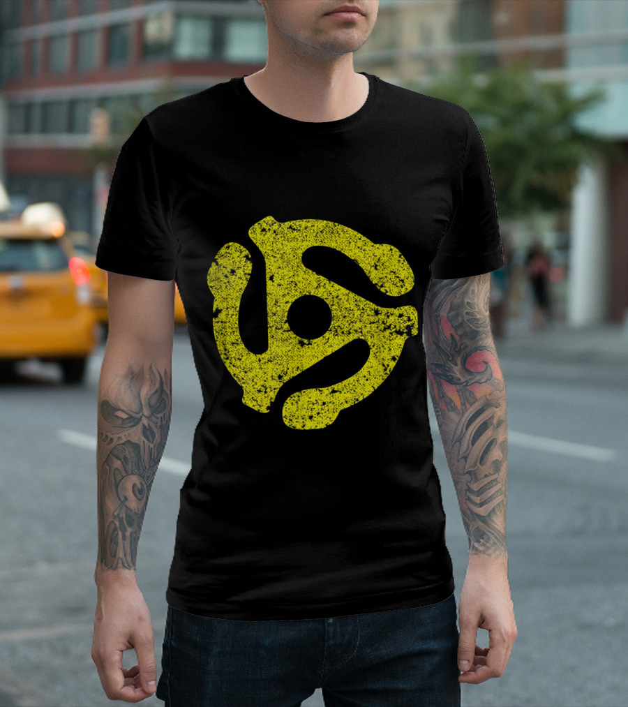 DJ 45 RPM Adapter Yellow Vintage Style Turntable Retro Record T-Shirt