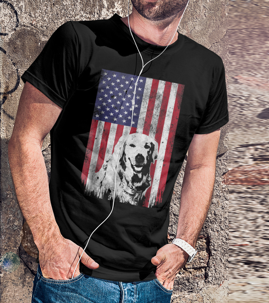 Golden Retriever With American Flag Patriotic 4th Of July T-Shirt