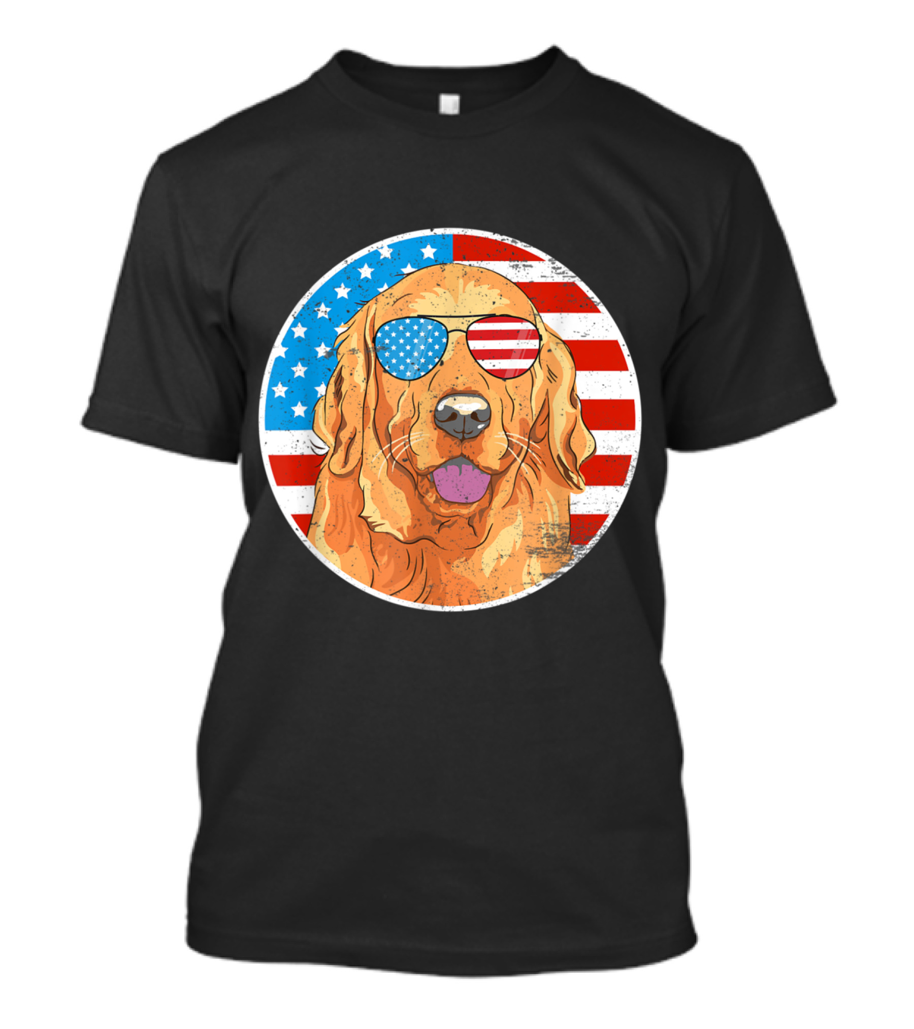 4th Of July Golden Retriever Dog American Flag Sunglasses T-Shirt
