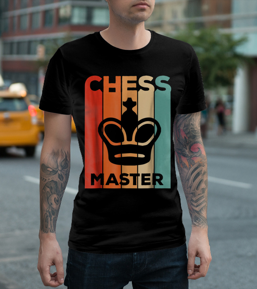 Chess Master Retro Style King Crown Icon Color Stripes T-Shirt