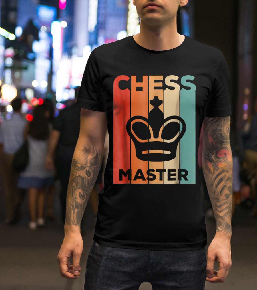 Chess Master Retro Style King Crown Icon Color Stripes T-Shirt