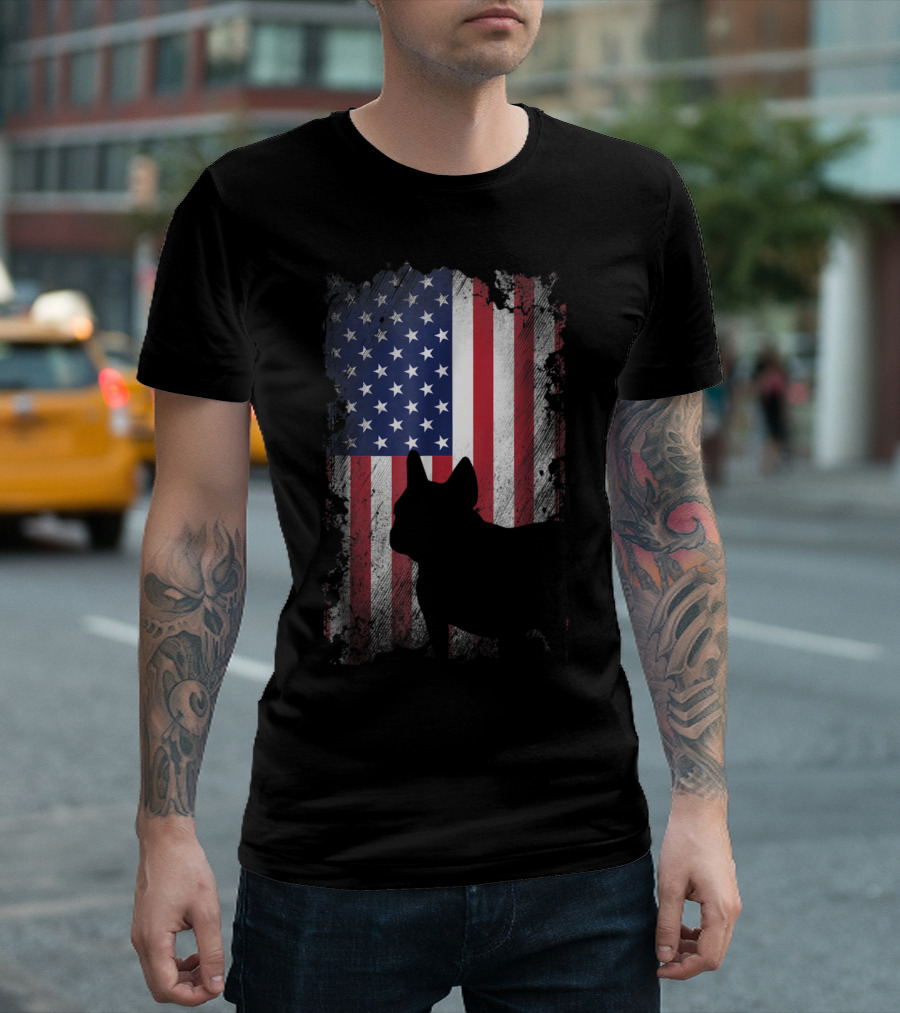 French Bulldog Silhouette American Flag USA Patriots T-Shirt