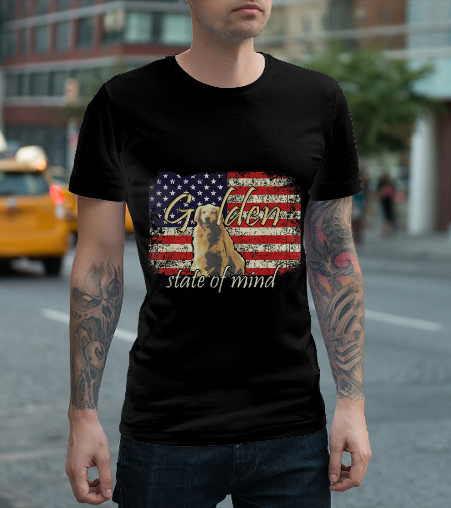 Golden Retriever State Of Mind American Flag Fourth Of July T-Shirt
