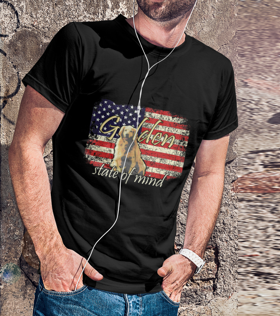 Golden Retriever State Of Mind American Flag Fourth Of July T-Shirt