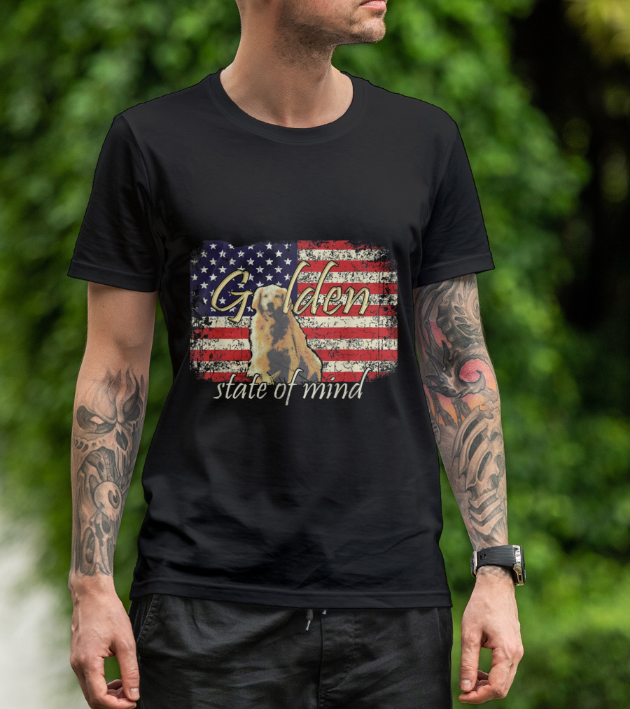 Golden Retriever State Of Mind American Flag Fourth Of July T-Shirt
