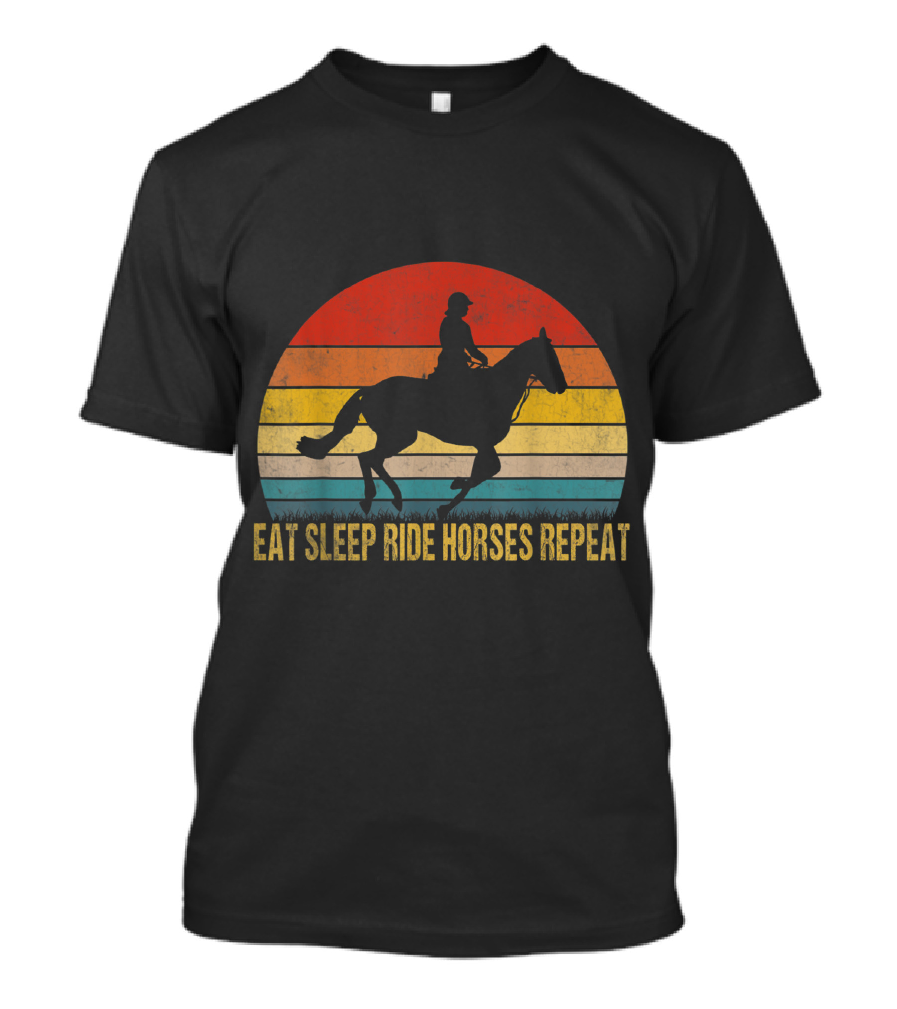 Eat Sleep Ride Horses Repeat Silhouette Retro T-Shirt