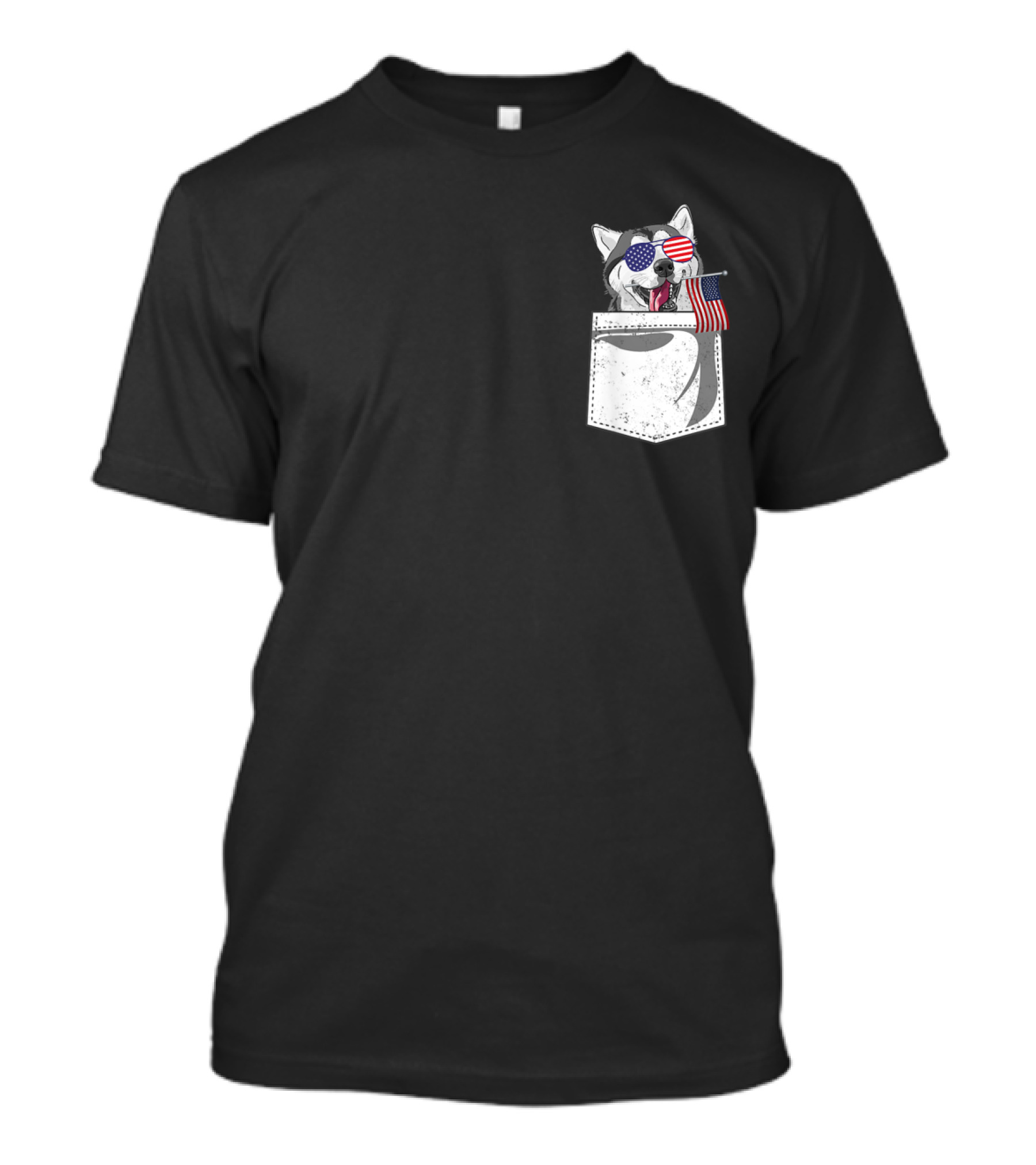 Patriotic Husky In Pocket With USA Flag Sunglasses Fourth Of July T-Shirt