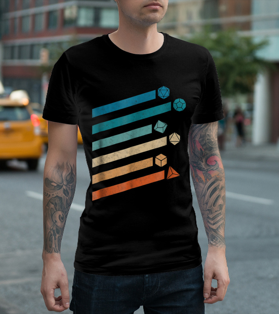 Colorful Polyhedral Dice Stripes DND RPG Dungeon T-Shirt
