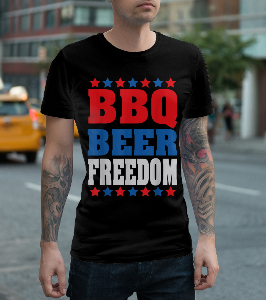 BBQ Beer Freedom Patriotic Red White Blue Stars Party T-Shirt
