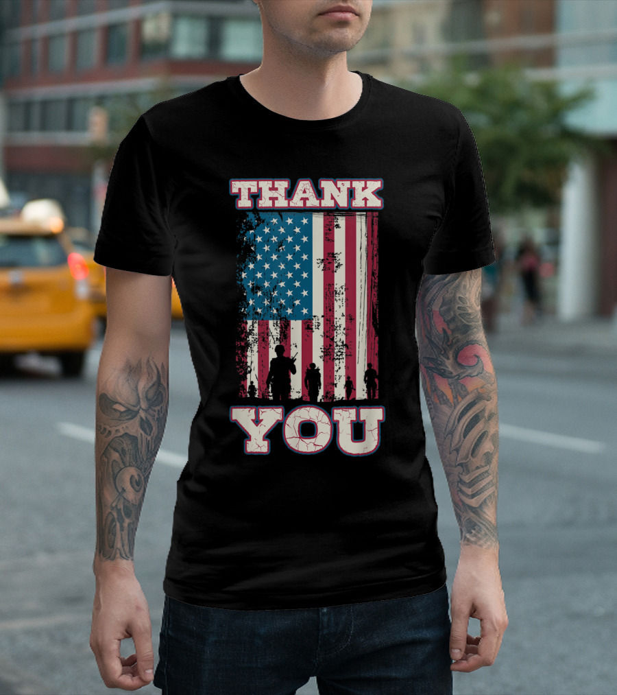 Thank You Veterans 4th Of July Memorial Day American Flag T-Shirt