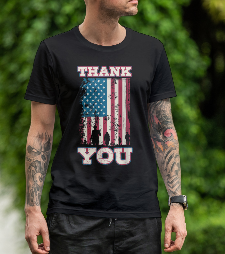 Thank You Veterans 4th Of July Memorial Day American Flag T-Shirt