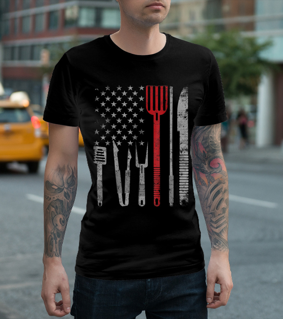 USA Flag BBQ Grill Tools American 4th of July Cookout T-Shirt