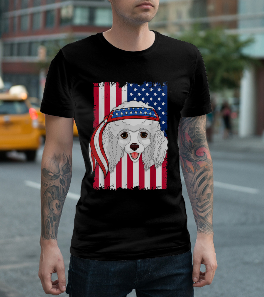 Patriotic 4th of July USA Flag Poodle Dog Merica T-Shirt