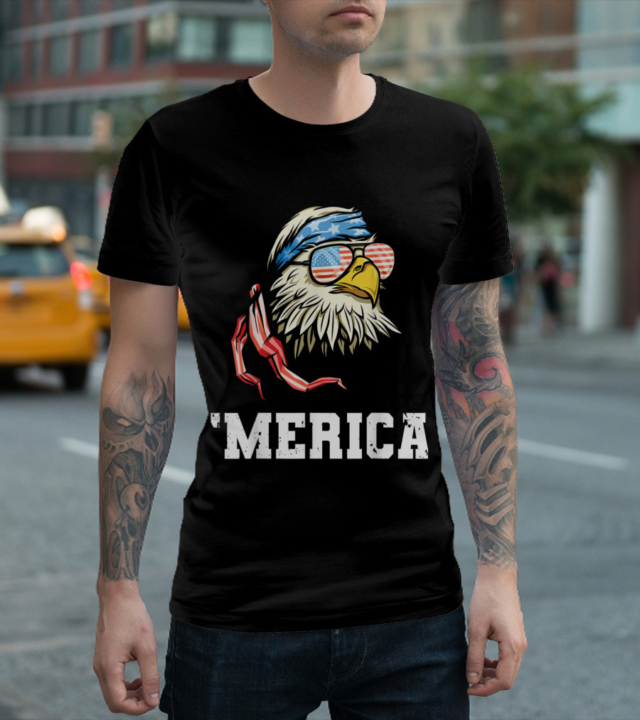 'Merica Patriotic Eagle USA Flag Bandana Sunglasses 4th of July T-Shirt