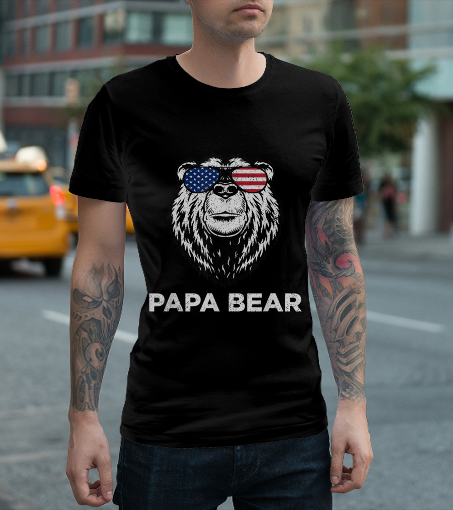 Papa Bear Wearing American Flag Sunglasses for 4th of July T-Shirt